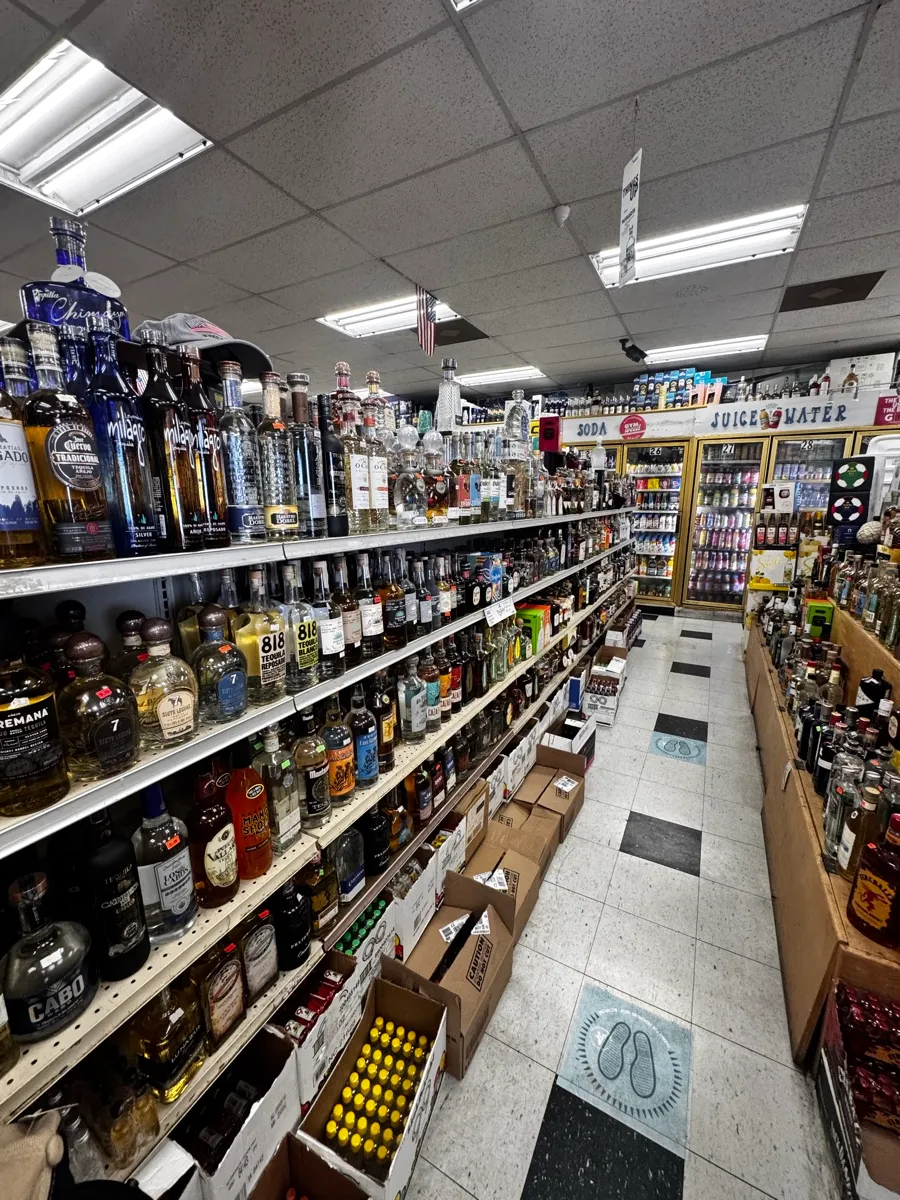 The agave aisle — tequilas and mezcals stacked shelf after shelf